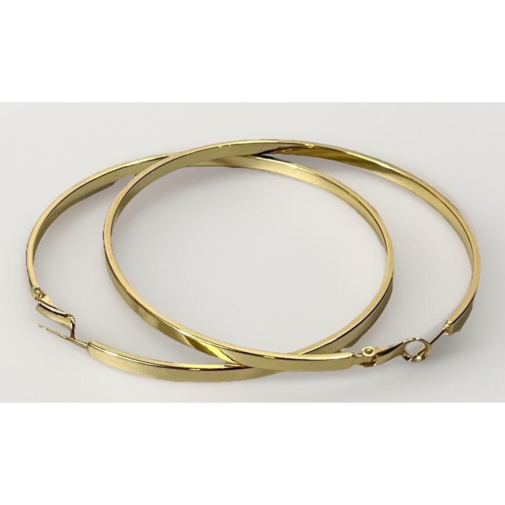 VTG 925 Sterling Silver Gold Tone Hoop Earrings 2.5” Large Flat Hoops 17.7g - Picture 4 of 13